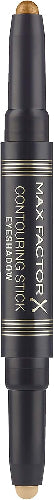 Max Factor Contouring Eyeshadow Stick opened, displaying the dual shades in Pink Gold and Bronze Moon.