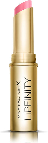 Max Factor Lipfinity Long Lasting Bullet Lipstick in shade 20 Evermore Sublime with a sleek gold case and soft pink tone