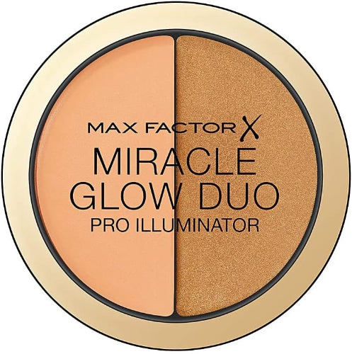 Max Factor Miracle Glow Duo Pro Illuminator 3-Deep highlighting compact with dual creamy shades for a radiant, sculpted glow