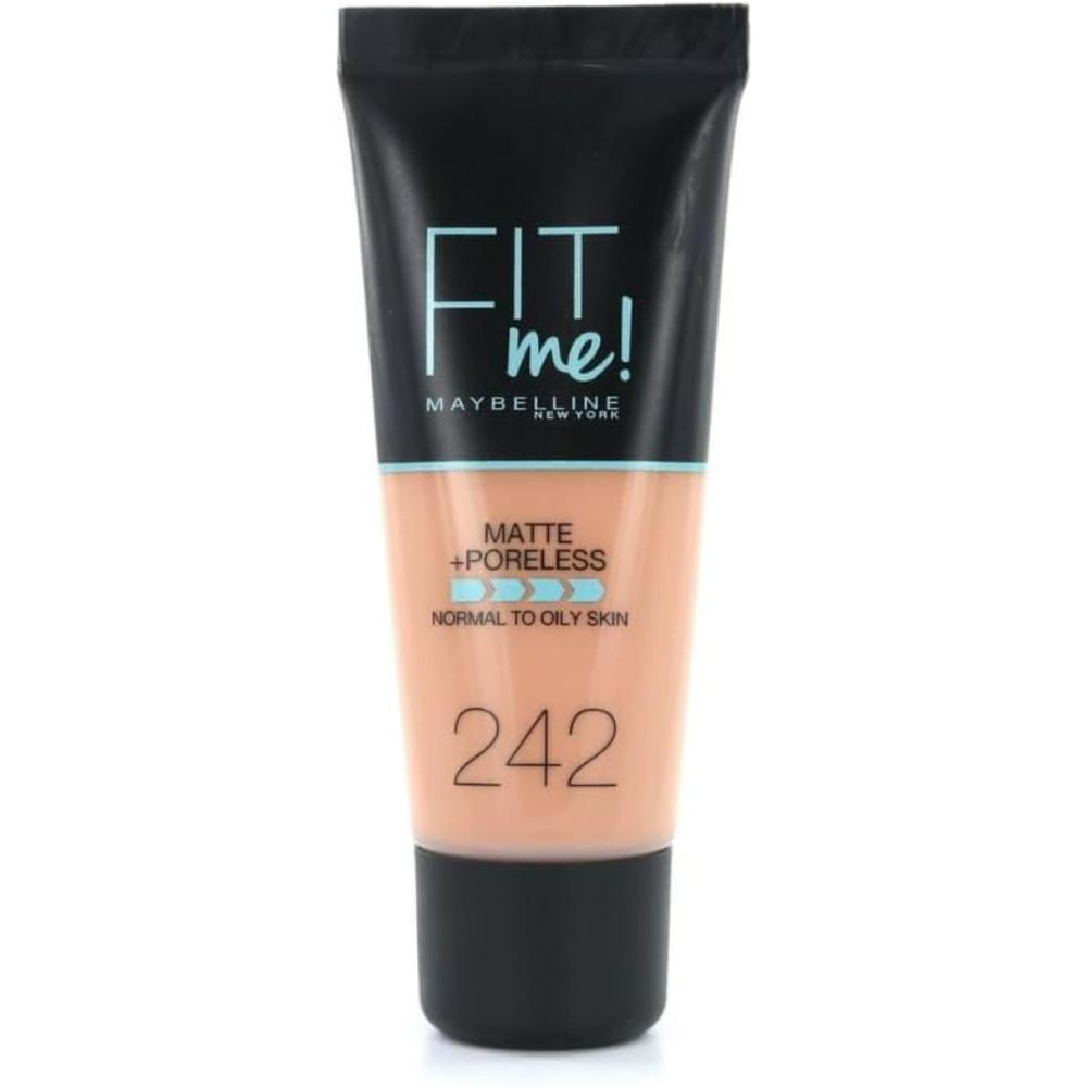 Maybelline Fit Me Foundation Matte & Poreless 242 Light Honey tube for full coverage blendable foundation