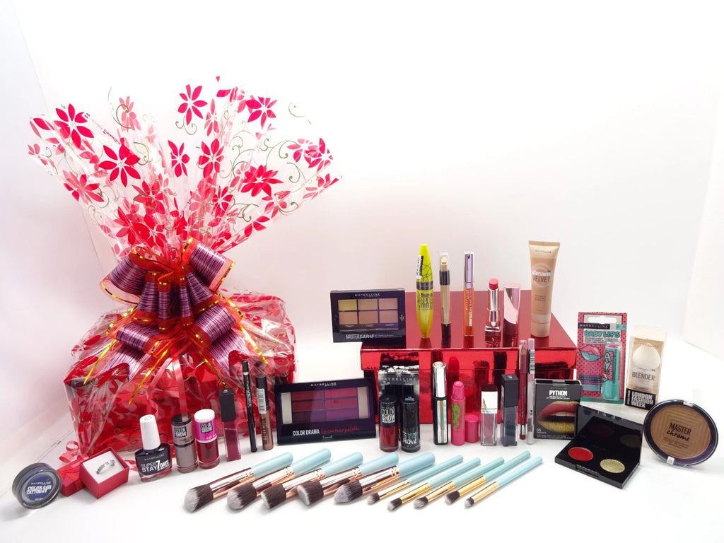 Maybelline 26pc Makeup Gift Hamper luxury beauty box with brushes, nail polish, lipsticks and full makeup set