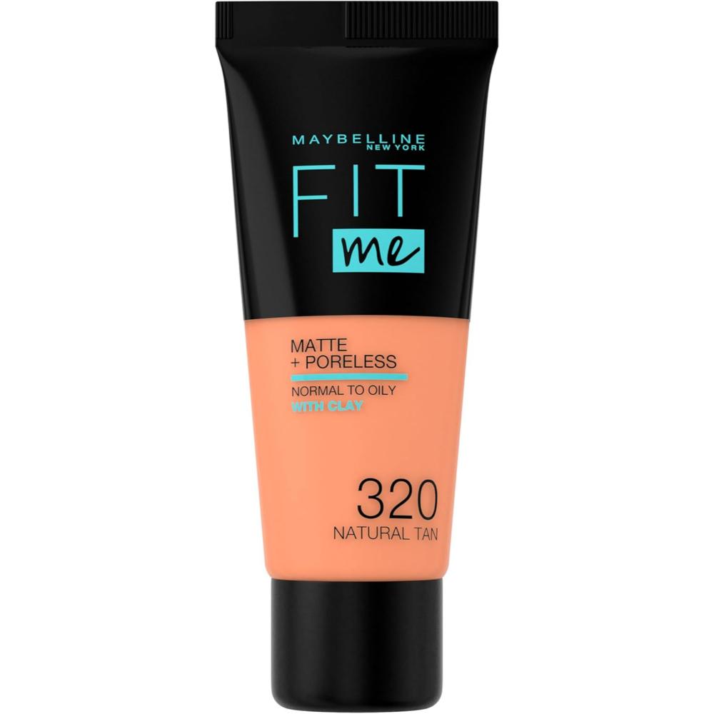 Maybelline Fit Me Matte Poreless Foundation 320 Natural Tan tube for normal to oily skin, medium coverage