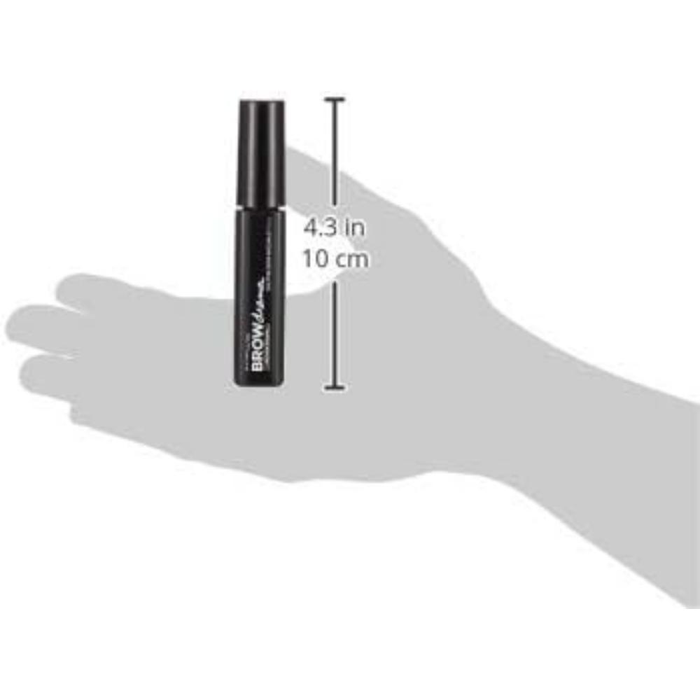 Maybelline Brow Drama Sculpting Brow Mascara in Medium Brown shown with size comparison on hand