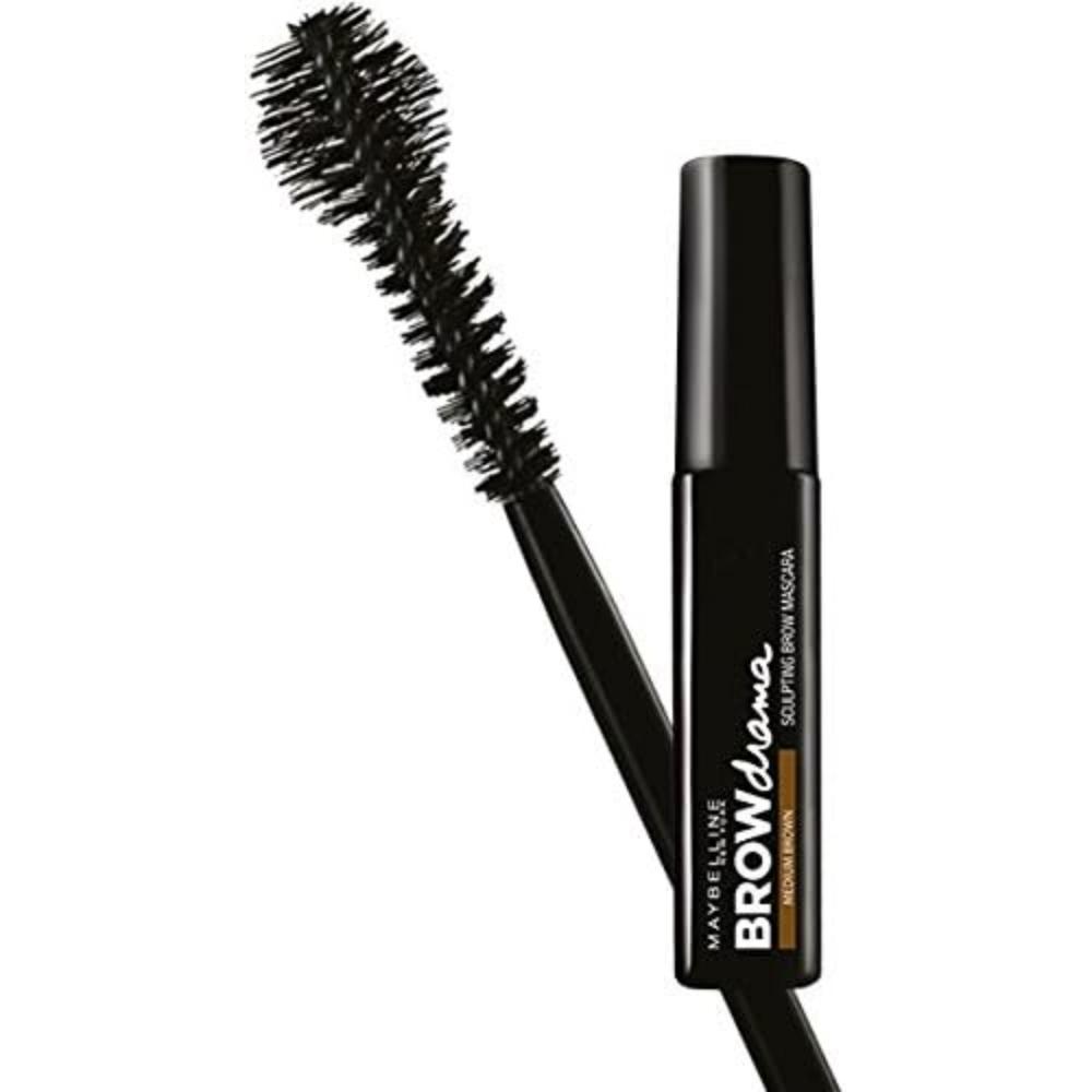 Close-up of Maybelline Brow Drama Sculpting Brow Mascara wand with medium brown bristles