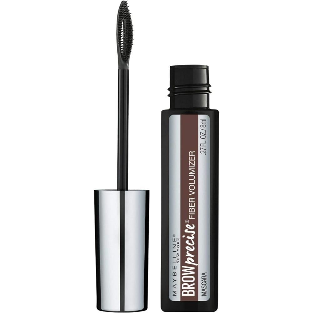 Opened tube of Maybelline Brow Precise Fiber Volumizer with attached applicator wand