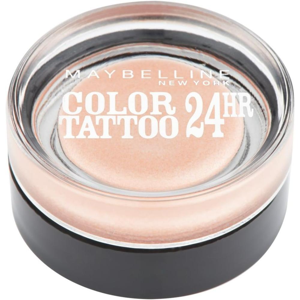 Closeup of Maybelline Color Tattoo 24hr Eyeshadow 101 Breathless, displaying the soft shimmer and nude shade