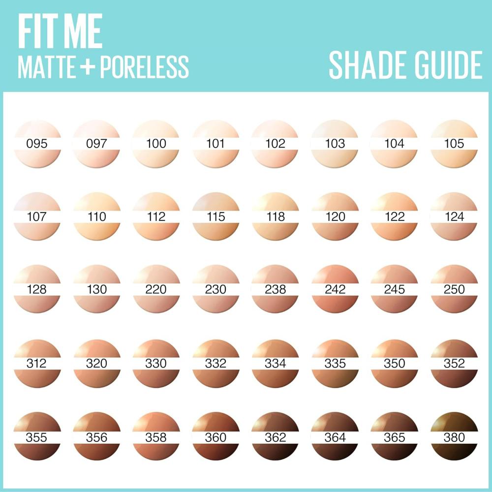 Fit Me Foundation shade guide with various undertones, showing 122 Creamy Beige