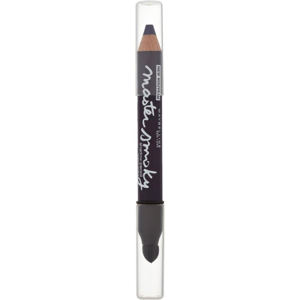 Maybelline Master Smoky Eyeliner Pencil in Smoky Violet with cap off, showcasing the pencil tip and blending sponge