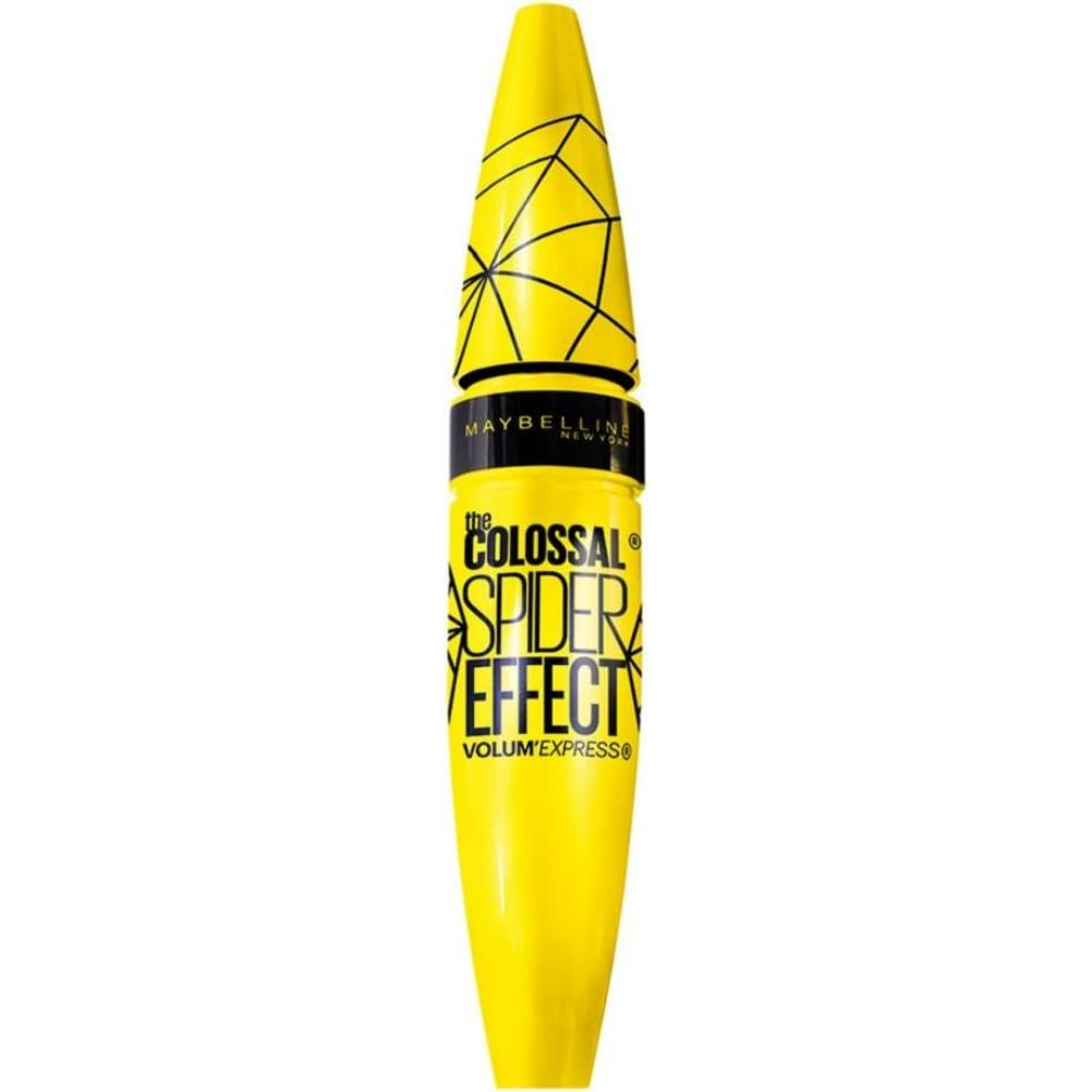 Maybelline The Colossal Spider Effect Volum Express Mascara in a yellow tube with black spider-web design.