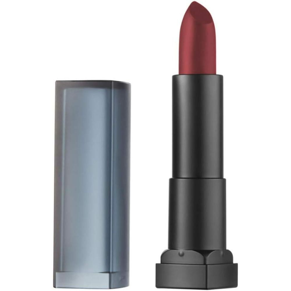 Maybelline 05 Cruel Ruby Color Sensational Powder Matte Lipstick, rich deep red shade with a velvety matte finish for bold, long-lasting color