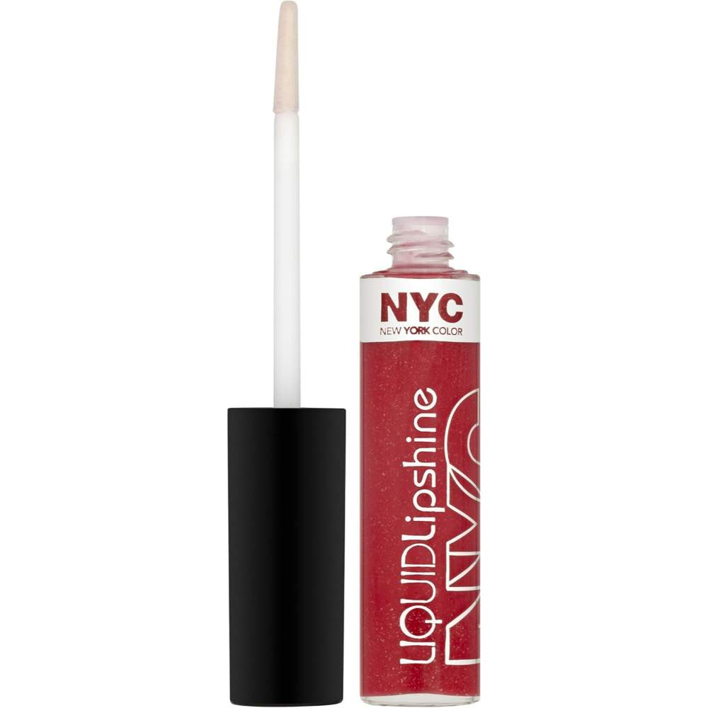 NYC Liquid Lip Shine, Rockefeller Red bright red lip gloss shade