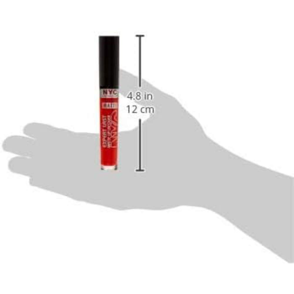 NYC Show Time Expert Last Matte Lip Lacquer - 830 Orange Red hand to item size comparison 