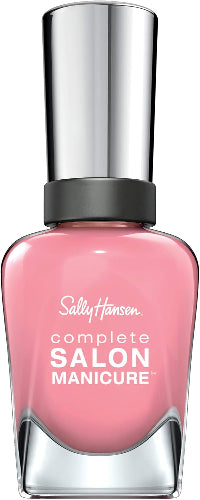 Sally Hansen Complete Salon Manicure nail polish 837 Primrose & Proper in a sleek glass bottle with silver cap, showcasing soft pink crème shade