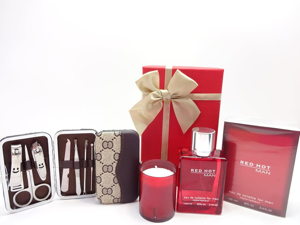 Red Hot Man Gift Set For Men With Candle and manicure set 