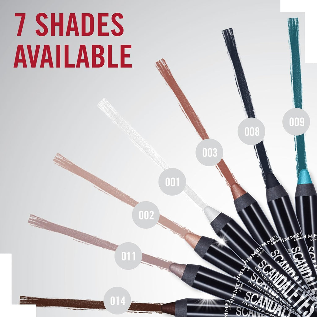 Rimmel Scandaleyes Shadow Stick shade range including 002 Bulletproof Beige