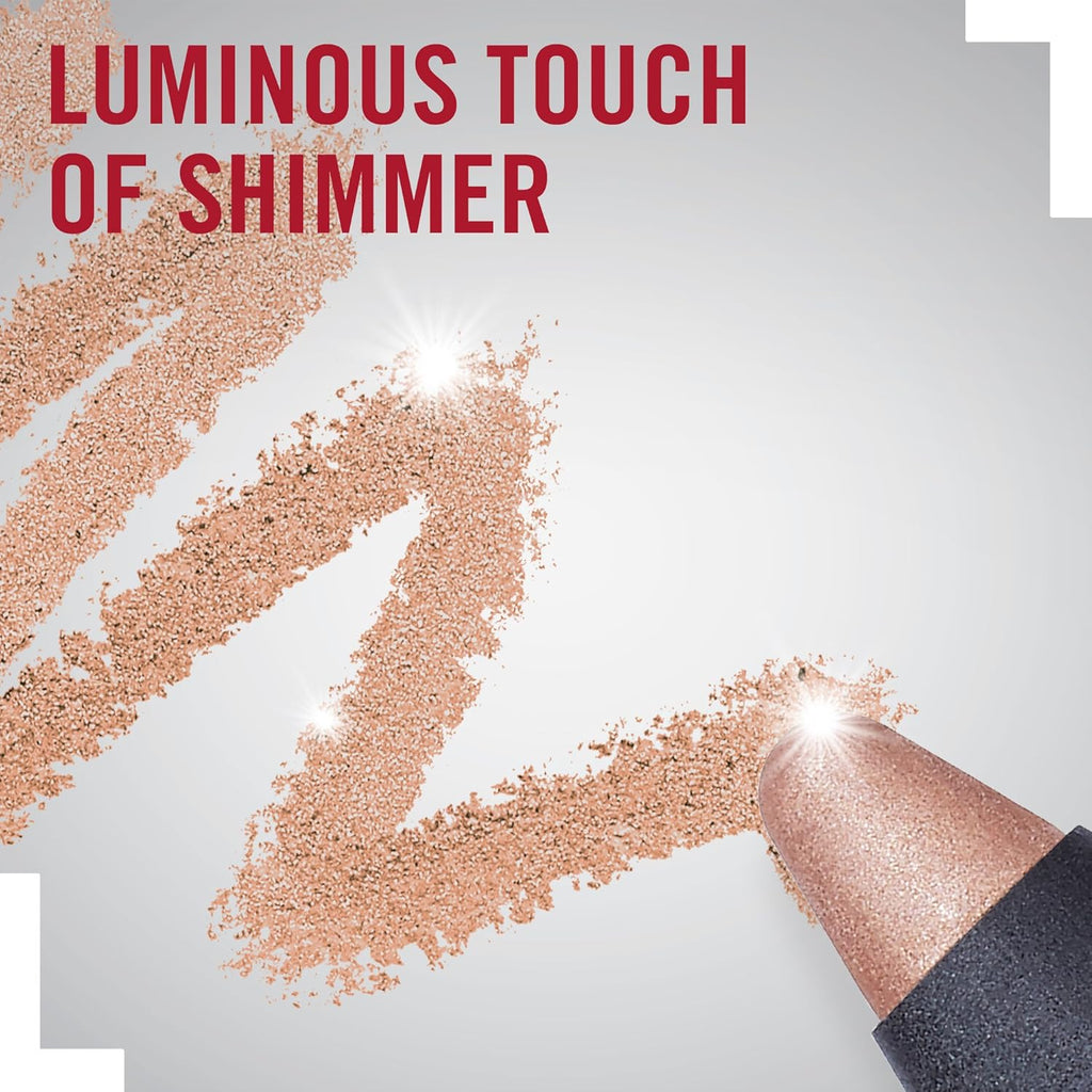 Swatch of Rimmel Scandaleyes Shadow Stick 002 Bulletproof Beige showing shimmery beige tone