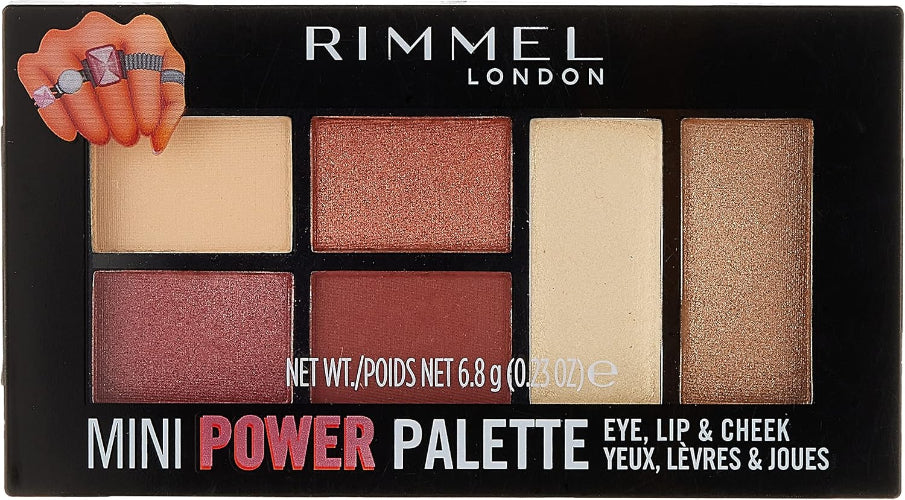 Rimmel London Mini Power Palette 006 Fierce closed compact with six versatile shades for eyes, lips, and cheeks