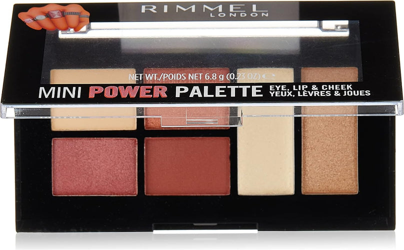 Rimmel London Mini Power Palette 006 Fierce opened to reveal six shades for multi-use on eyes, lips, and cheeks