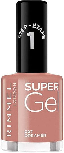 Rimmel 027 Dreamer Super Gel Nail Polish in a warm nude peach shade with glossy gel-like finish