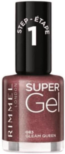 Rimmel 083 Gleam Queen Super Gel Nail Polish in shimmering burgundy with metallic gel-like shine
