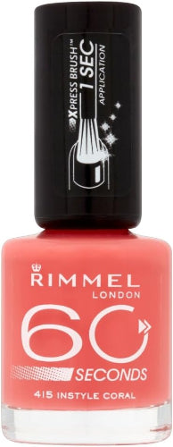 Rimmel 415 Instyle Coral 60 Seconds Nail Polish with fast-drying formula in a vibrant coral shade
