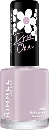 Rimmel 60 Seconds Nail Polish 498 Rain Rain Go Away soft pastel lavender shade bottle with floral lid