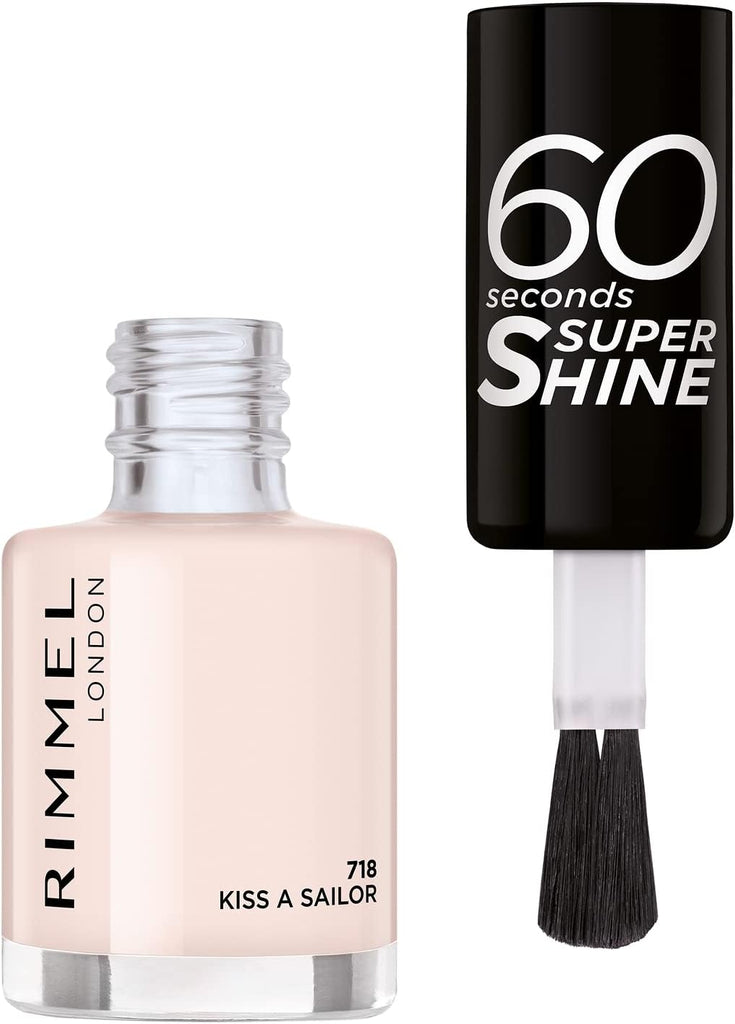 Rimmel 60 Seconds Super Shine 718 Kiss A Sailor open bottle with applicator brush