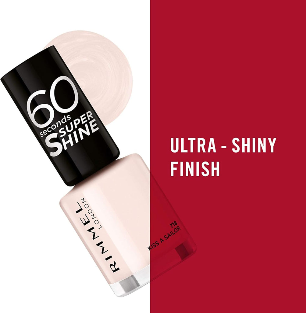 Rimmel 60 Seconds Super Shine 718 Kiss A Sailor polish showing ultra-shiny finish