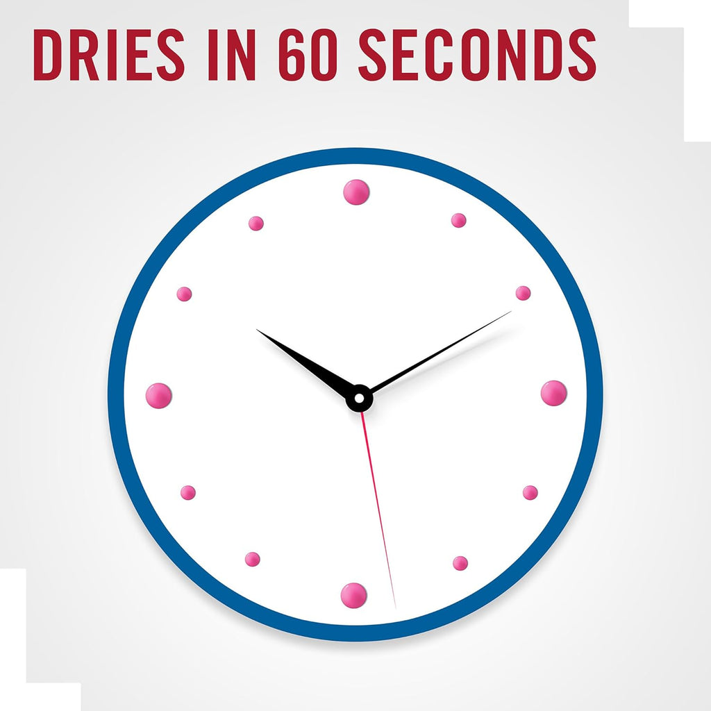 Illustrated clock emphasizing fast drying time of Rimmel 60 Seconds Super Shine Nail Polish 815 Azure