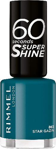 Rimmel 60 Seconds Super Shine Nail Polish 863 Star Gazin bottle in deep teal blue glossy shade