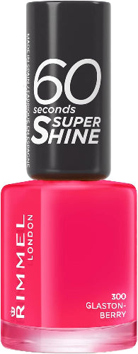Rimmel 60 Seconds Super Shine Nail Polish 300 Glaston-Berry vibrant pink shade in bottle with black cap