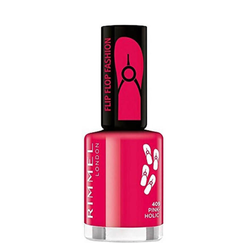 Rimmel 60 Seconds Super Shine Nail Polish shade 409 Pink-Holic bright pink bottle with flip flop fashion design