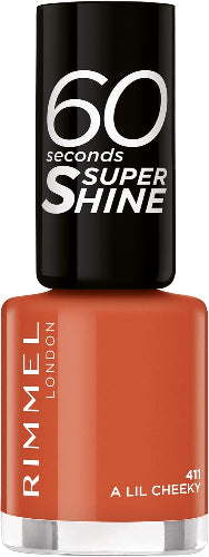 Rimmel 60 Seconds Super Shine Nail Polish 411 A Lil Cheeky bottle in warm burnt orange shade