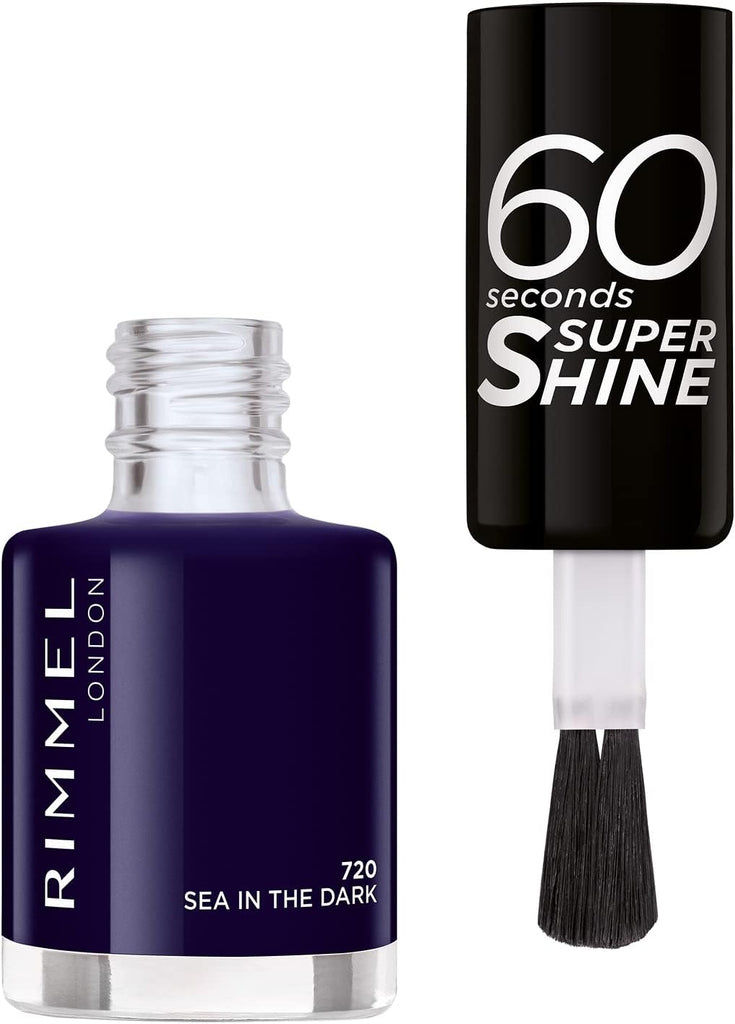 Rimmel 60 Seconds Super Shine Nail Polish 720 Sea in the Dark showing one stroke colour brush