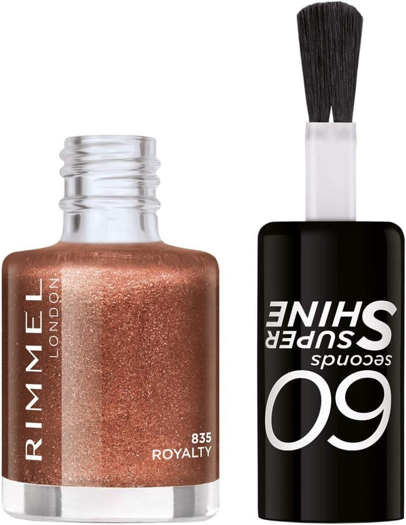 Rimmel 60 Seconds Super Shine Nail Polish 835 Royalty open bottle with applicator brush