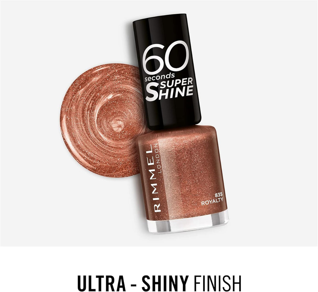 Rimmel 60 Seconds Super Shine Nail Polish 835 Royalty showing ultra-shiny glitter finish