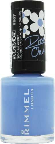 Back view of Rimmel 60 Seconds Super Shine Rita Ora 860 Bestival Blue bottle with floral patterned cap