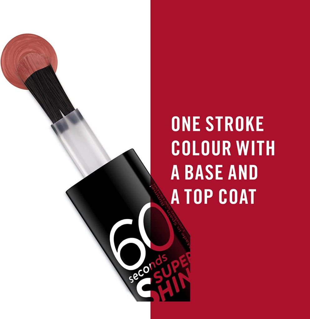 Rimmel 60 Seconds Super Shine Nail Polish 707 Tan-A-Cotta brush showing one stroke color payoff