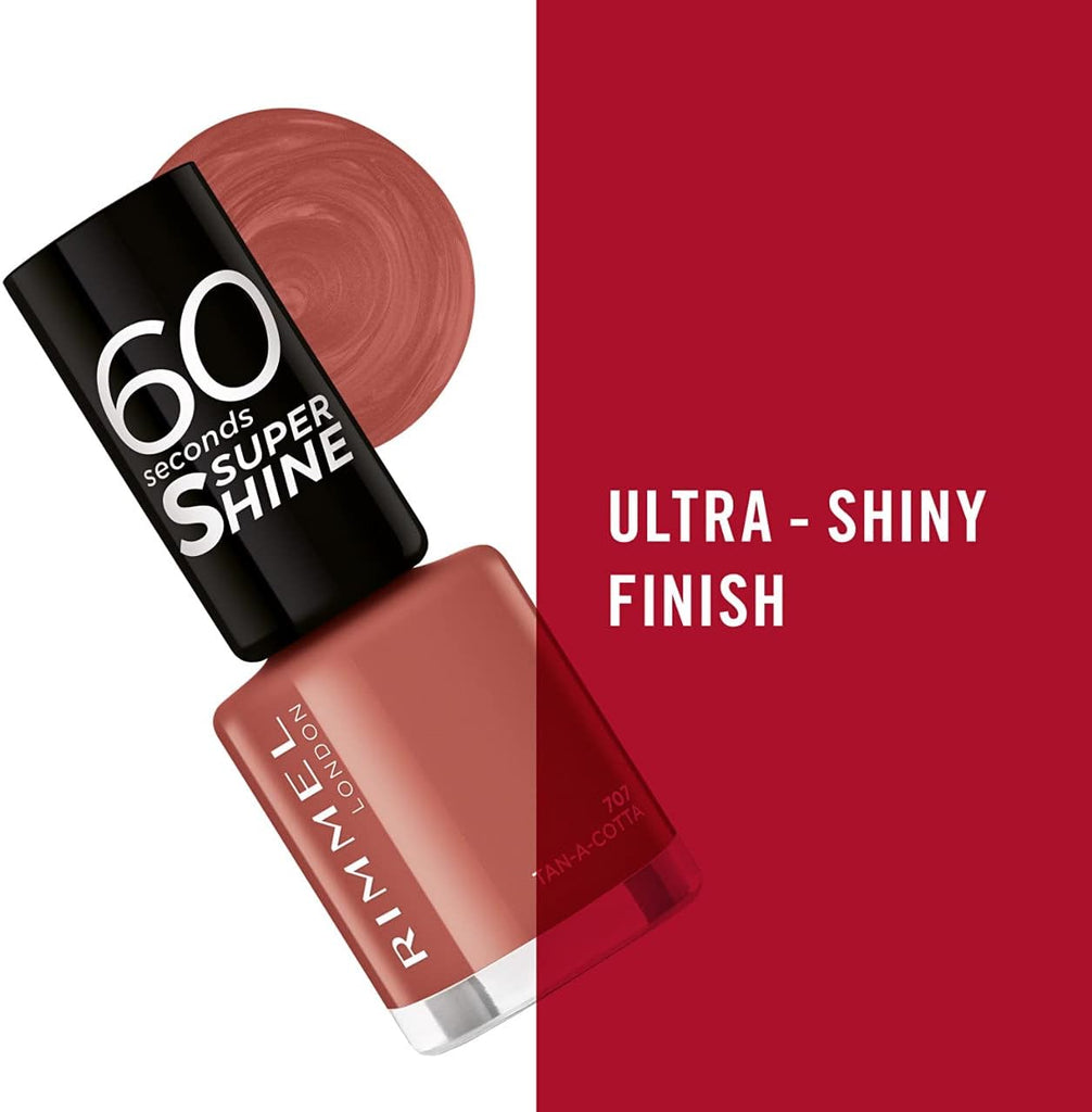 Rimmel 60 Seconds Super Shine Nail Polish 707 Tan-A-Cotta showcasing ultra-shiny finish