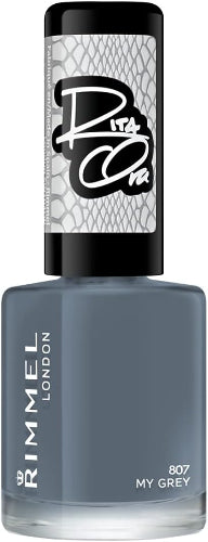 Rimmel 807 My Grey Rita Ora 60 Seconds Super Shine Nail Polish bottle with black patterned cap