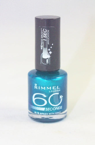 Rimmel 819 Green With Envy 60 Seconds Nail Polish bottle with teal metallic finish and black cap