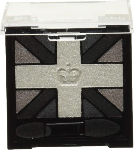 Open Rimmel London Glam’Eyes Quad Eyeshadow in Black Cab 001 showing shimmer shades