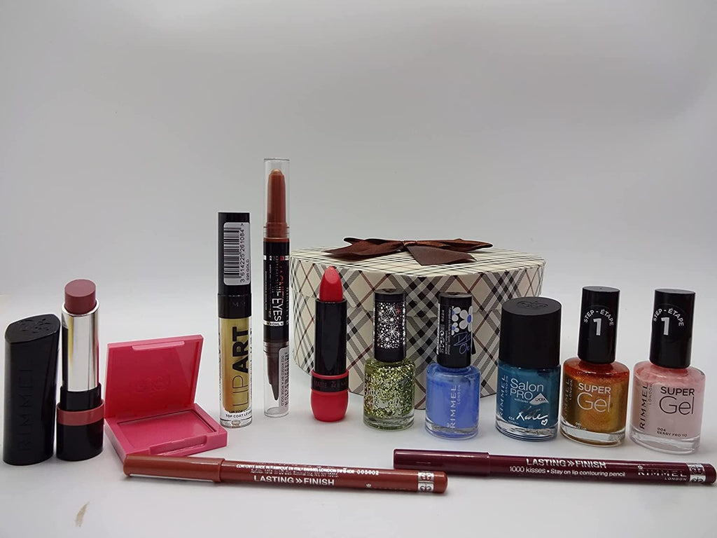 Rimmel London make-up beauty bundle with a variety of products and heart-shaped gift box