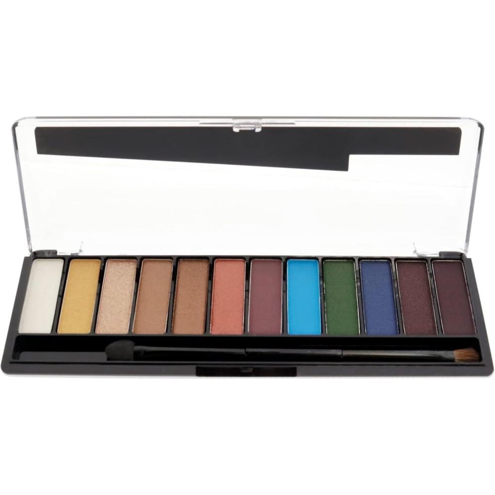 Rimmel Magnif'Eyes Colour Edition palette with an open view showcasing all the shades, including a brush.