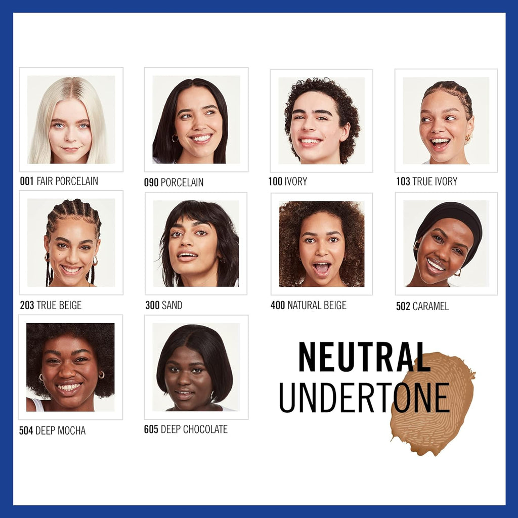 Models wearing neutral undertone shades including Rimmel Match Perfection Foundation 502 Caramel