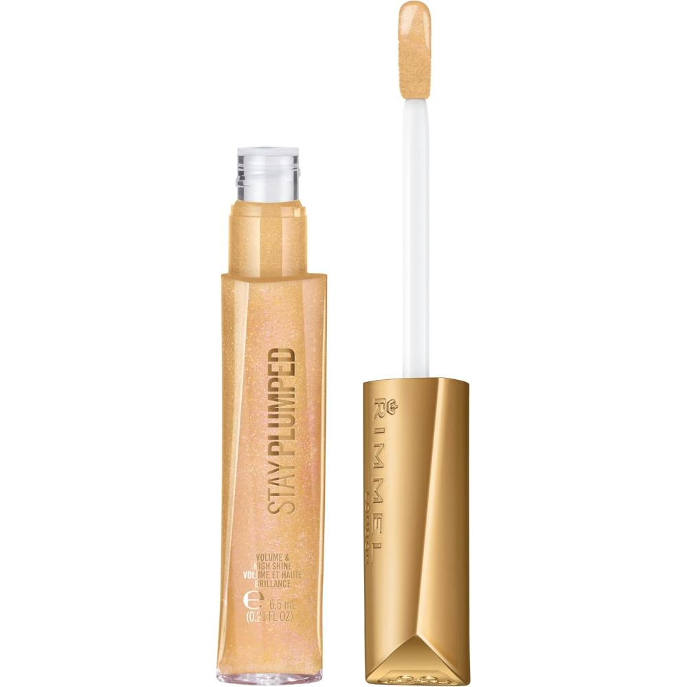 Rimmel Oh My Gloss Plump Lip Gloss 801 Angel Shimmer with applicator, shimmering nude gloss