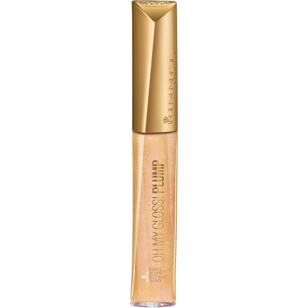 Rimmel Oh My Gloss Plump Lip Gloss 801 Angel Shimmer, high-shine nude shimmer lip gloss tube