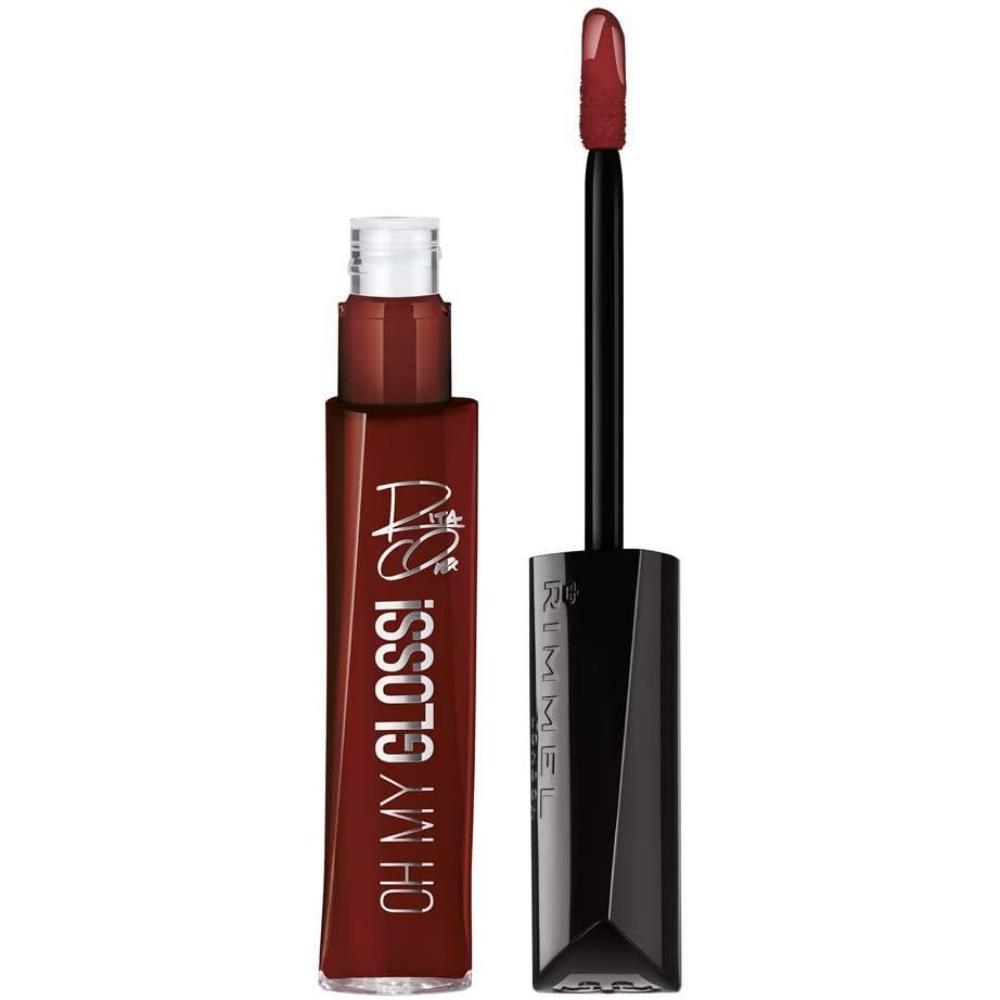 immel Rita Ora 810 Desire Gloss with open wand, showing the rich burgundy shade