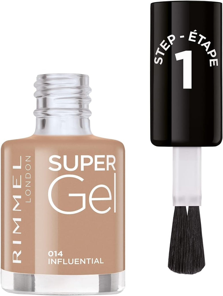 Rimmel Super Gel Nail Polish 014 Influential open bottle with wide brush applicator for smooth even coverage