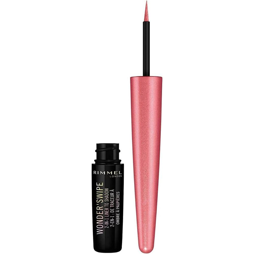 Open Rimmel Wonder Swipe 006 My Bae eyeliner showing the precision applicator and shimmering pink liquid formula